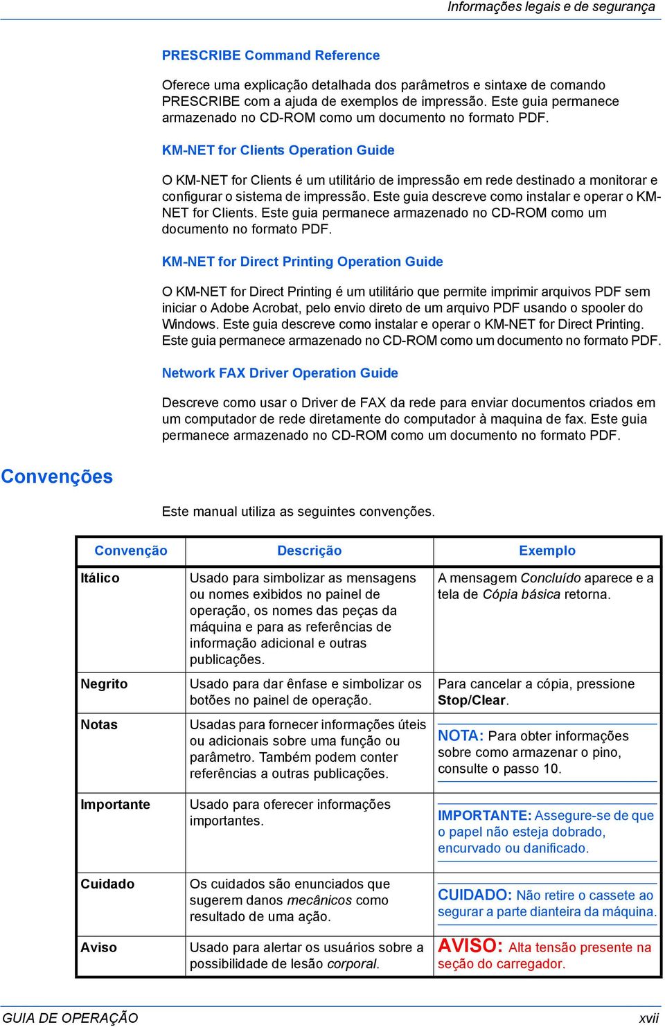 KM-NET for Clients Operation Guide O KM-NET for Clients é um utilitário de impressão em rede destinado a monitorar e configurar o sistema de impressão.