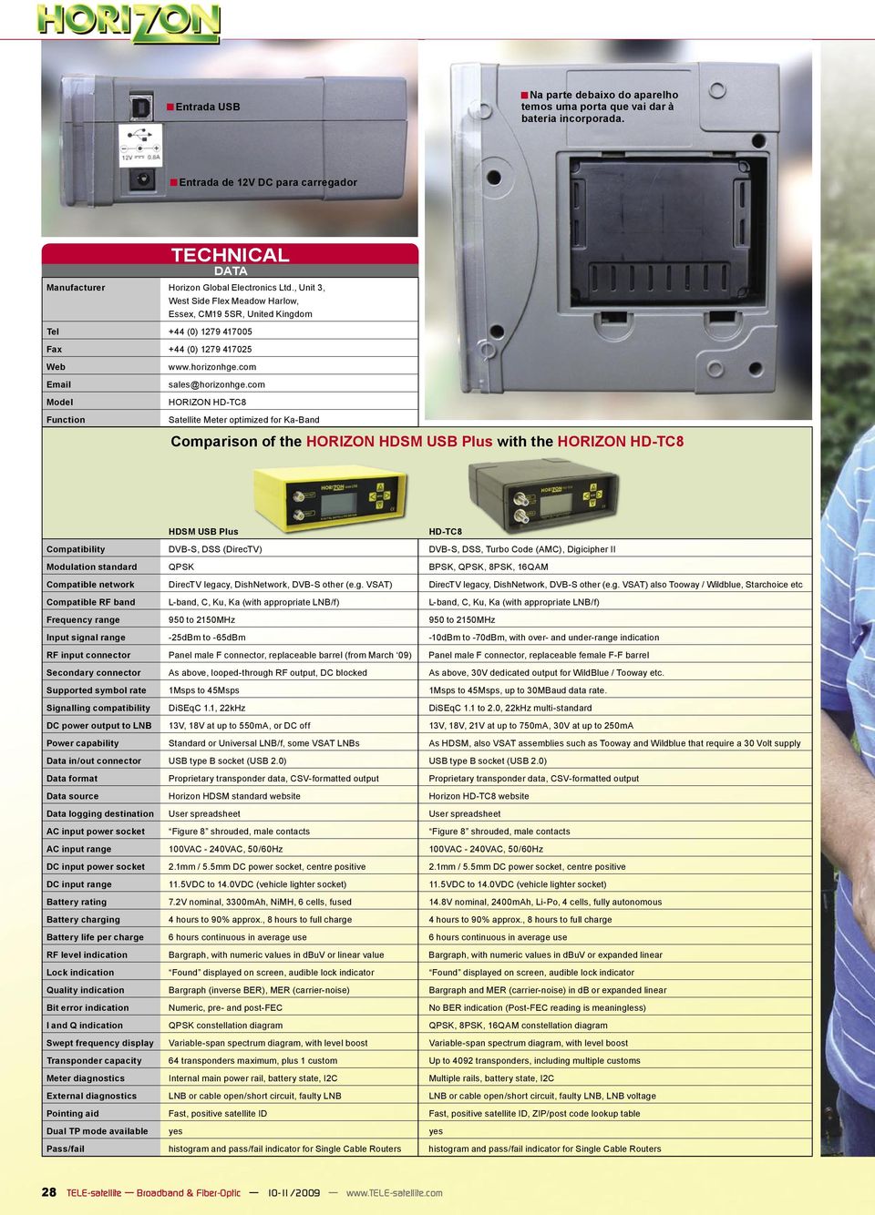 com HORIZON HD-TC8 Satellite Meter optimized for Ka-Band Comparison of the HORIZON HDSM USB Plus with the HORIZON HD-TC8 HDSM USB Plus HD-TC8 Compatibility DVB-S, DSS (DirecTV) DVB-S, DSS, Turbo Code