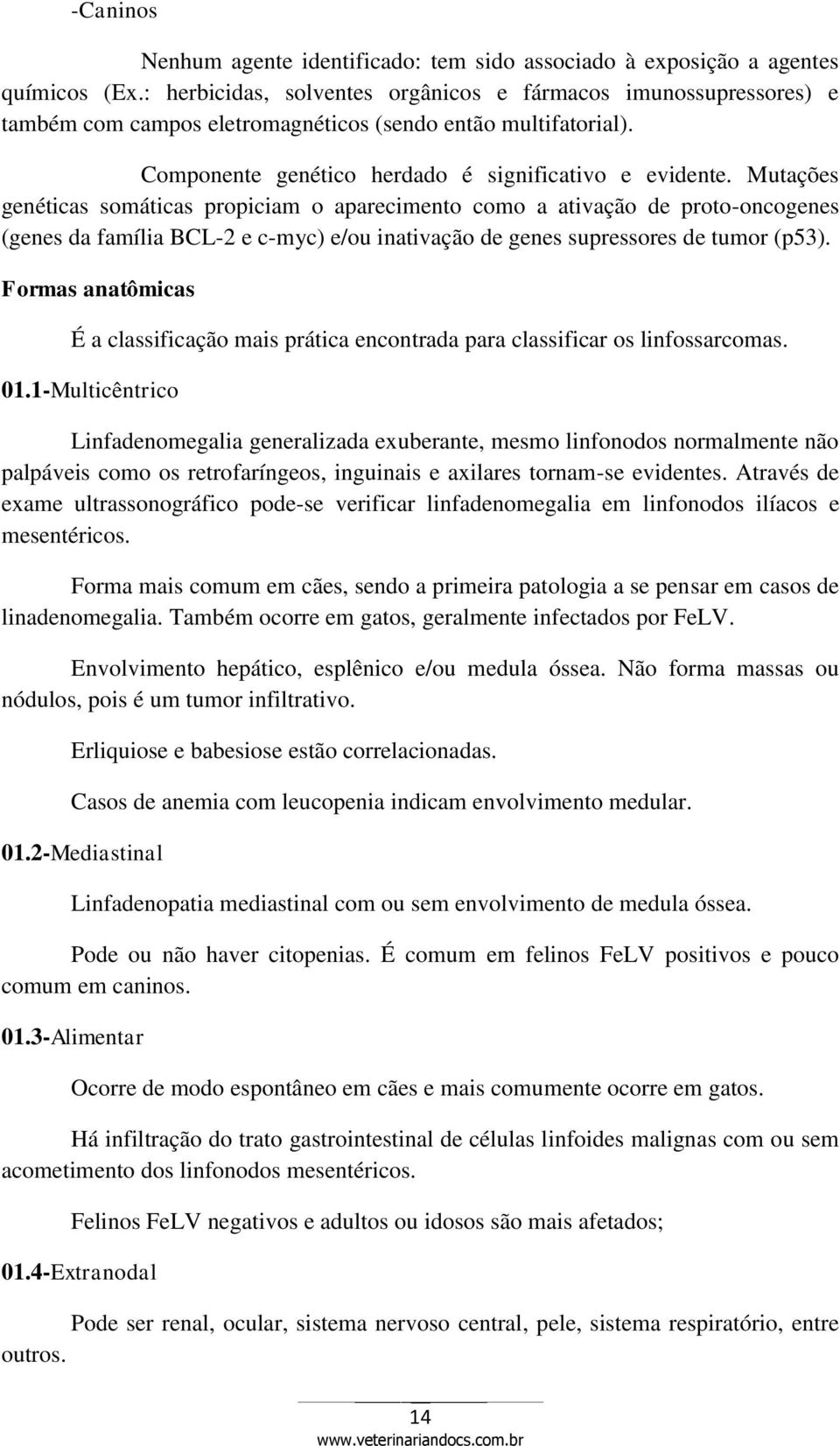 Mutações genéticas somáticas propiciam o aparecimento como a ativação de proto-oncogenes (genes da família BCL-2 e c-myc) e/ou inativação de genes supressores de tumor (p53).