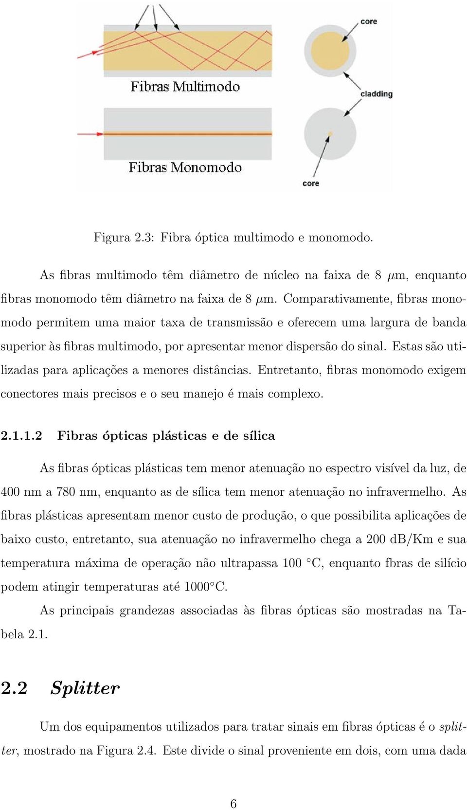 Estas são utilizadas para aplicações a menores distâncias. Entretanto, fibras monomodo exigem conectores mais precisos e o seu manejo é mais complexo. 2.1.