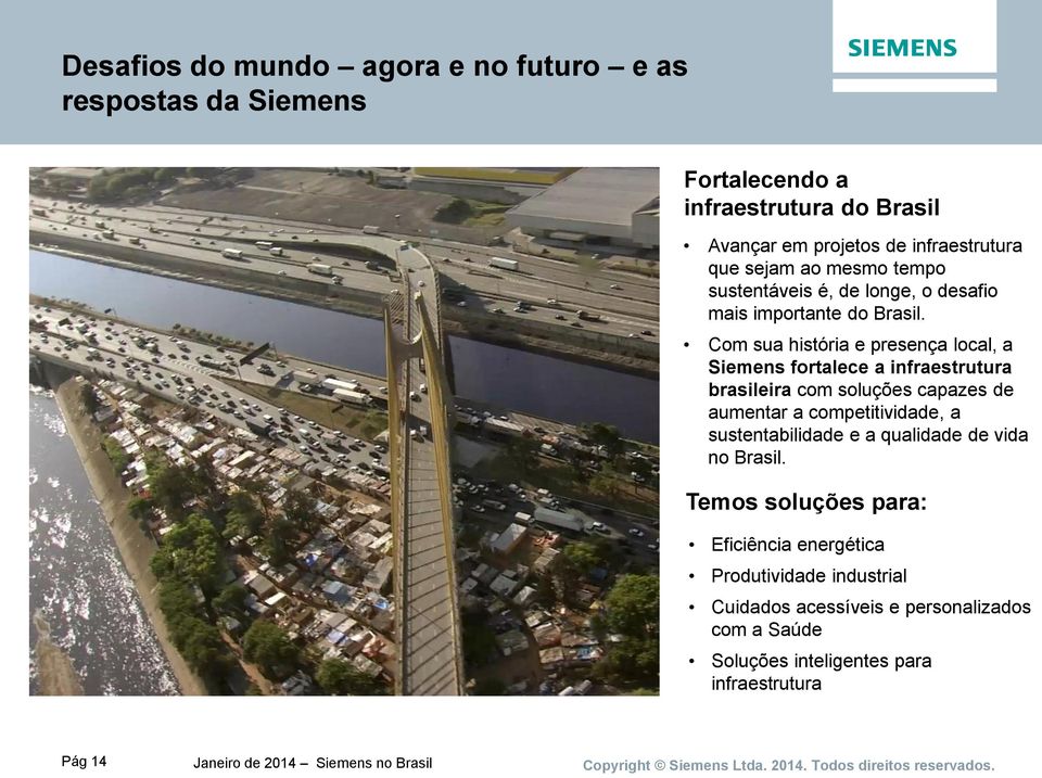 Com sua história e presença local, a Siemens fortalece a infraestrutura brasileira com soluções capazes de aumentar a competitividade, a