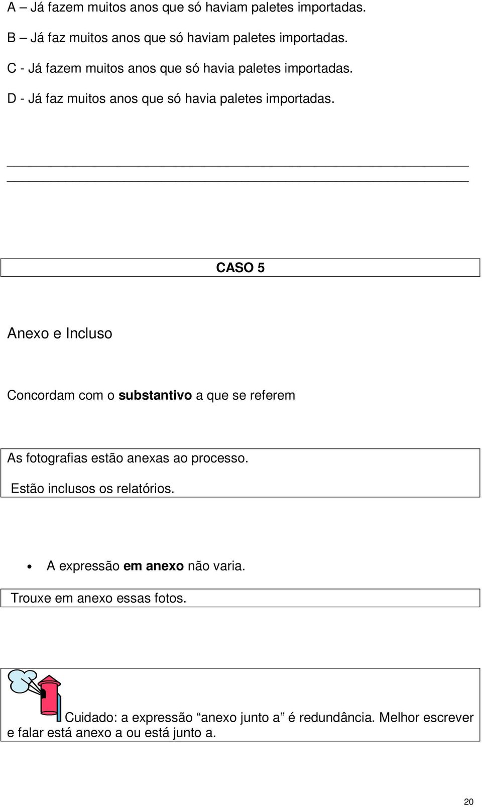 CASO 5 Anexo e Incluso Concordam com o substantivo a que se referem As fotografias estão anexas ao processo.