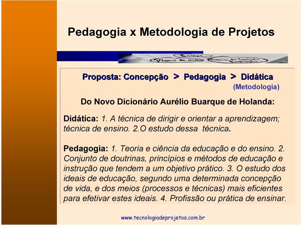 Teoria e ciência da educação e do ensino. 2. Conjunto de doutrinas, princípios e métodos de educação e instrução que tendem a um objetivo prático. 3.