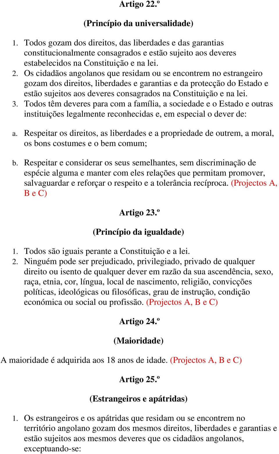 Os cidadãos angolanos que residam ou se encontrem no estrangeiro gozam dos direitos, liberdades e garantias e da protecção do Estado e estão sujeitos aos deveres consagrados na Constituição e na lei.