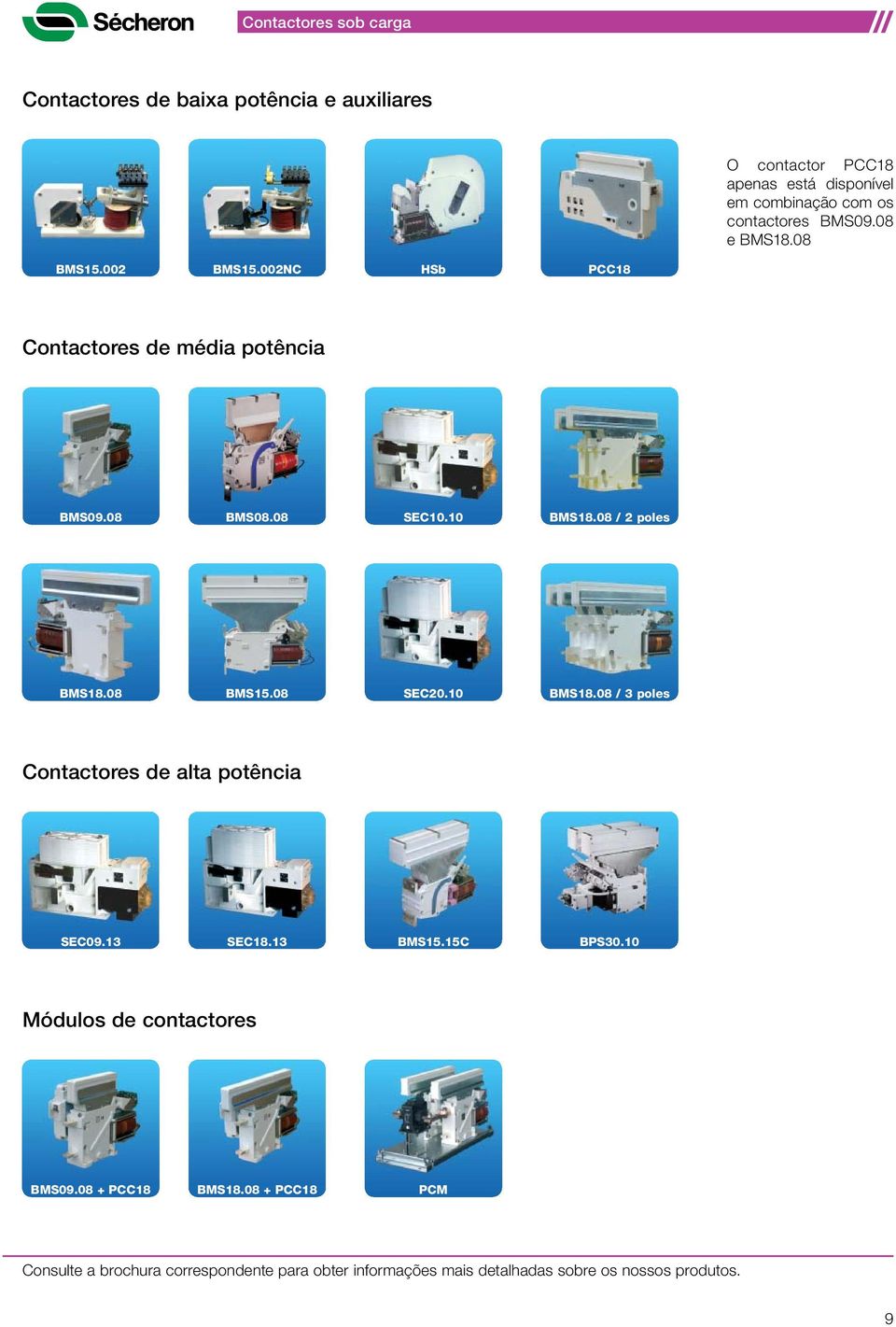 002NC HSb PCC18 Contactores de média potência BMS09.08 BMS08.08 SEC10.10 BMS18.08 / 2 poles BMS18.08 BMS15.