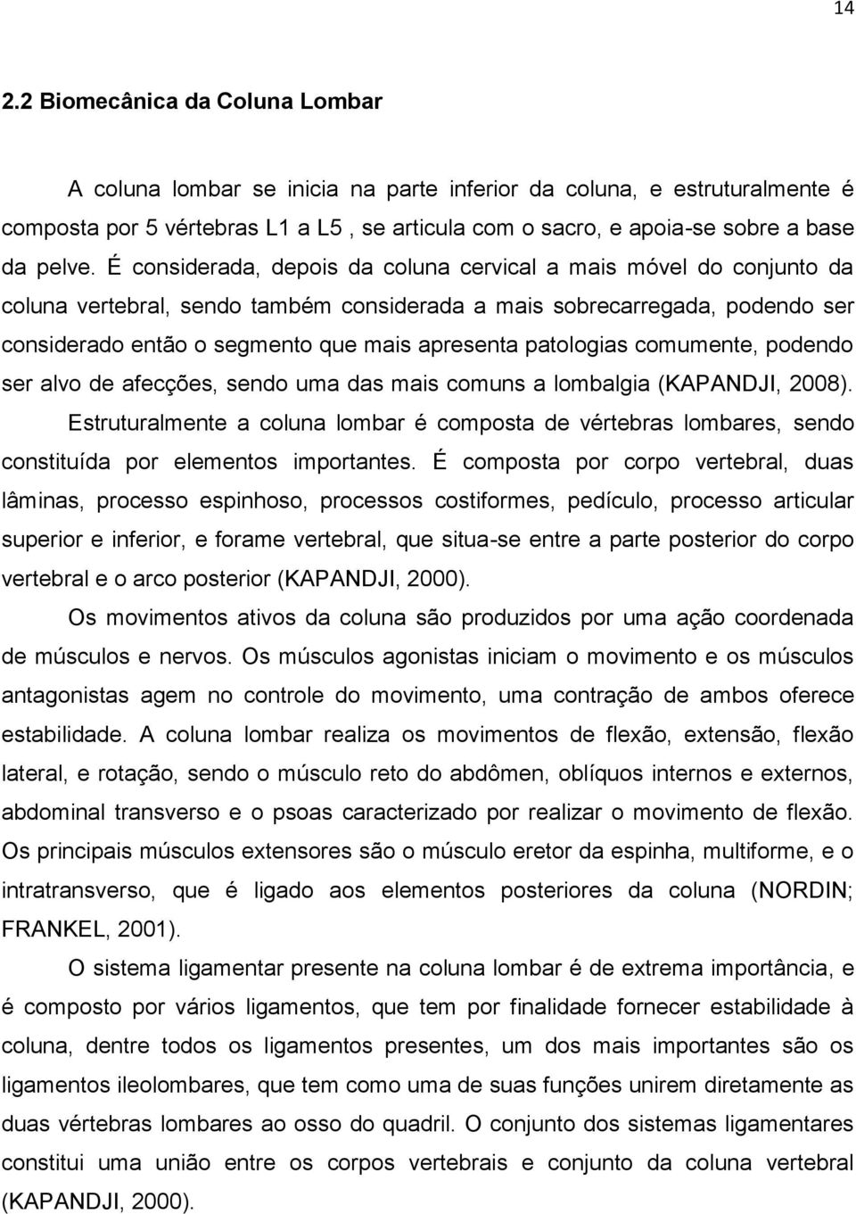 É considerada, depois da coluna cervical a mais móvel do conjunto da coluna vertebral, sendo também considerada a mais sobrecarregada, podendo ser considerado então o segmento que mais apresenta