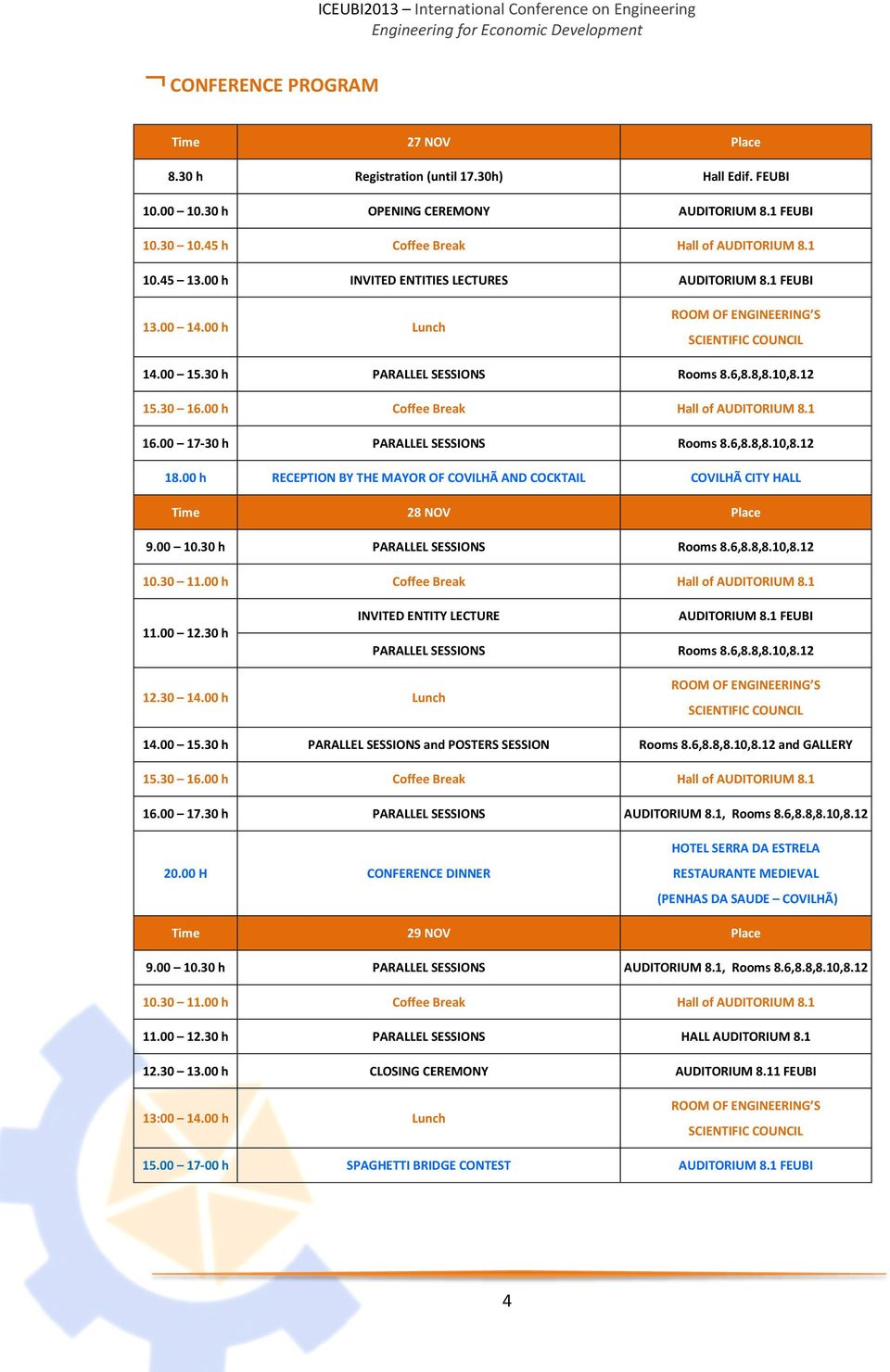 00 h Lunch ROOM OF ENGINEERING S SCIENTIFIC COUNCIL 14.00 15.30 h PARALLEL SESSIONS Rooms 8.6,8.8,8.10,8.12 15.30 16.00 h Coffee Break Hall of AUDITORIUM 8.1 16.00 17-30 h PARALLEL SESSIONS Rooms 8.