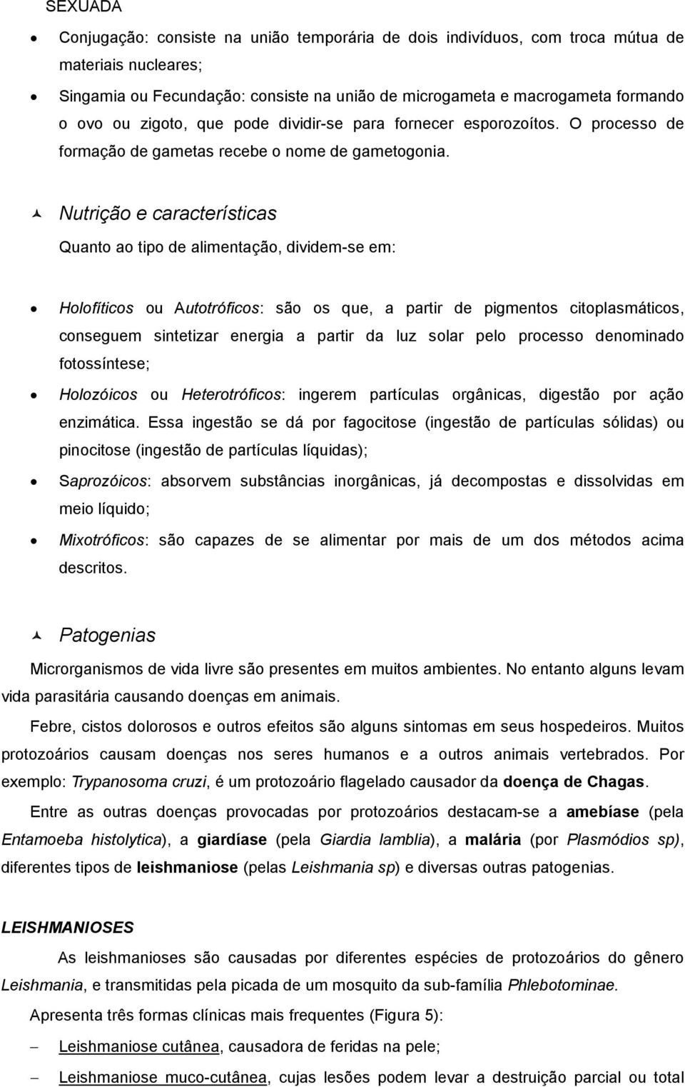 Nutrição e características Quanto ao tipo de alimentação, dividem-se em: Holofíticos ou Autotróficos: são os que, a partir de pigmentos citoplasmáticos, conseguem sintetizar energia a partir da luz