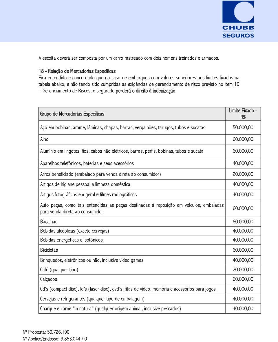 gerenciamento de risco previsto no item 19 Gerenciamento de Riscos, o segurado perderá o direito à indenização.