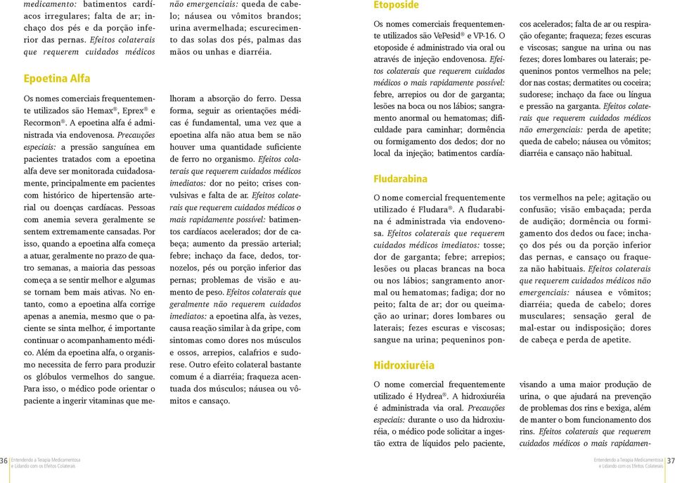 unhas e diarréia. Os nomes comerciais frequentemente utilizados são Hemax, Eprex e Recormon. A epoetina alfa é administrada via endovenosa.