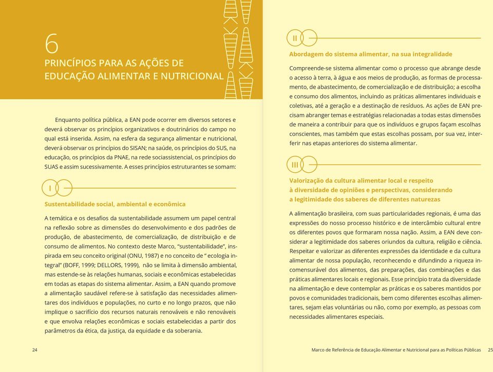 Assim, na esfera da segurança alimentar e nutricional, deverá observar os princípios do SISAN; na saúde, os princípios do SUS, na educação, os princípios da PNAE, na rede sociassistencial, os