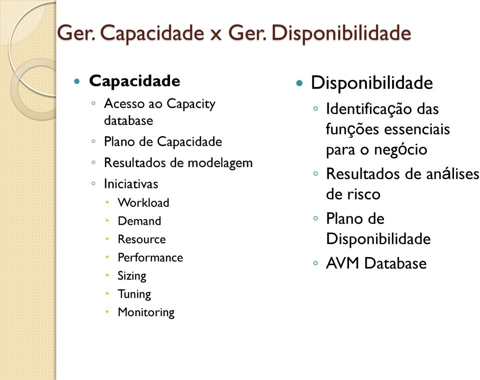 Resultados de modelagem Iniciativas Workload Demand Resource Performance Sizing