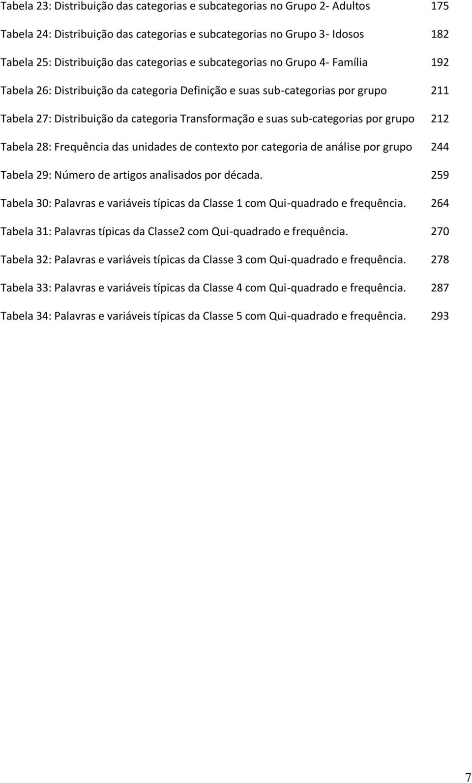 grupo 212 Tabela 28: Frequência das unidades de contexto por categoria de análise por grupo 244 Tabela 29: Número de artigos analisados por década.