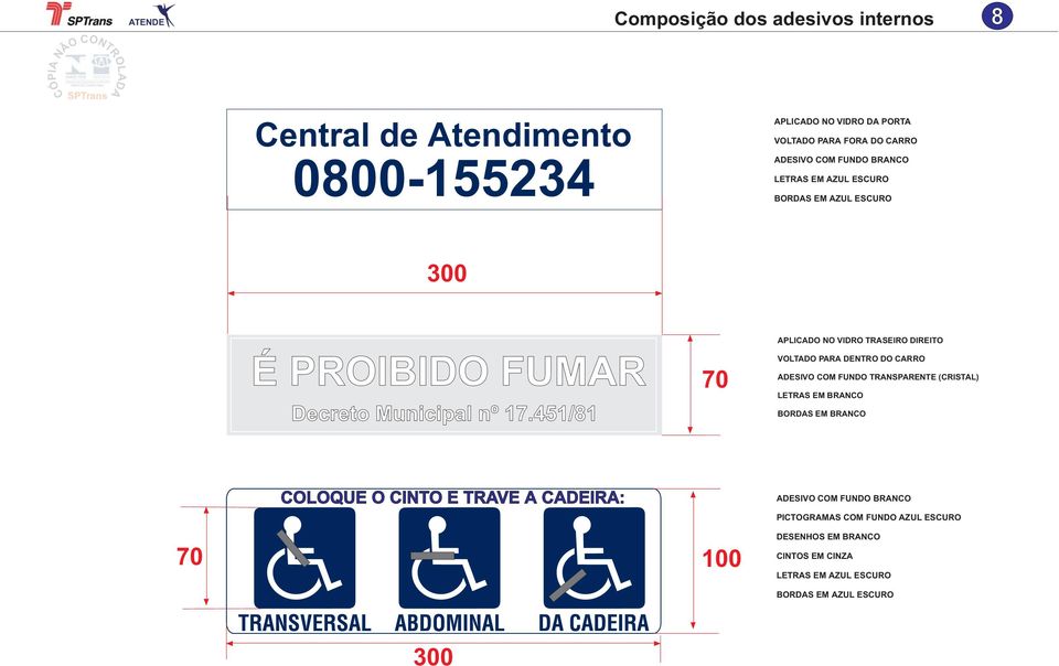 451/81 70 APLICADO NO VIDRO TRASEIRO DIREITO VOLTADO PARA DENTRO DO CARRO ADESIVO COM FUNDO TRANSPARENTE (CRISTAL) LETRAS EM BRANCO BORDAS EM