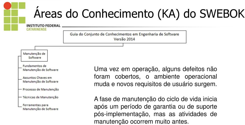 A fase de manutenção do ciclo de vida inicia após um período de