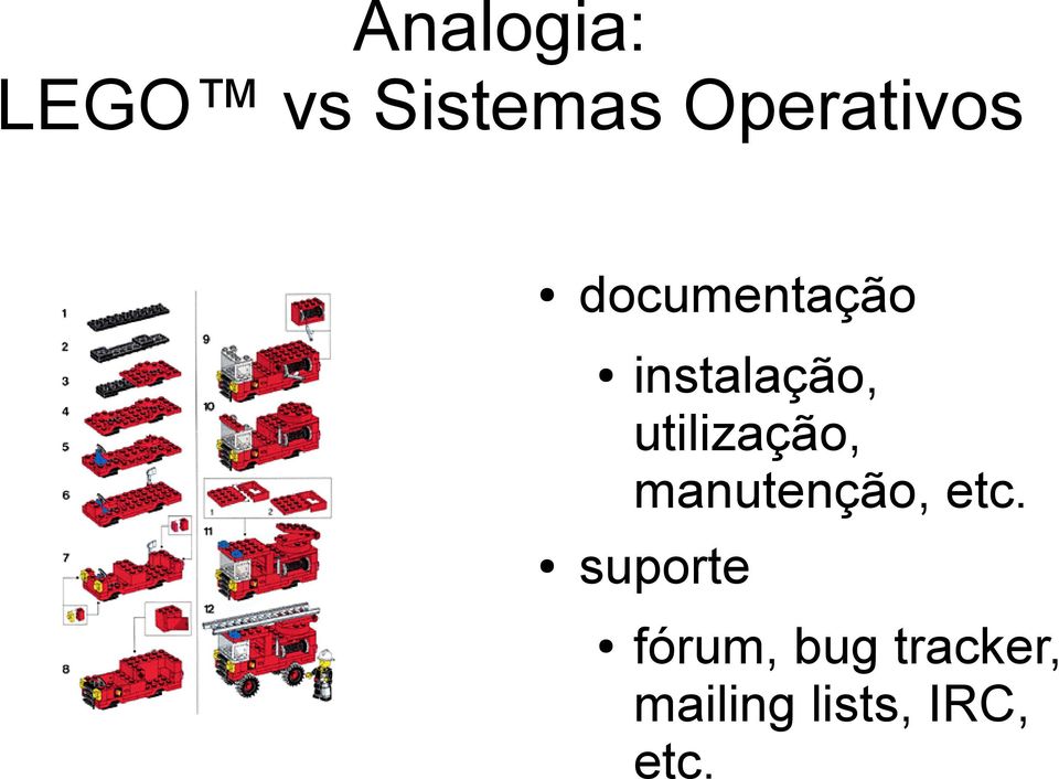 utilização, manutenção, etc.