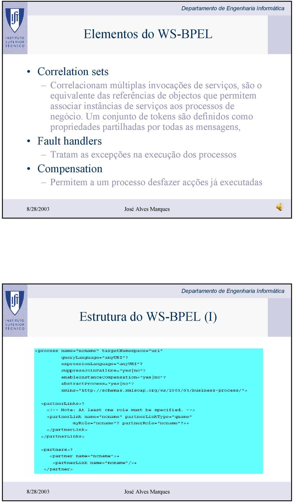 Um conjunto de tokens são definidos como propriedades partilhadas por todas as mensagens, Fault handlers