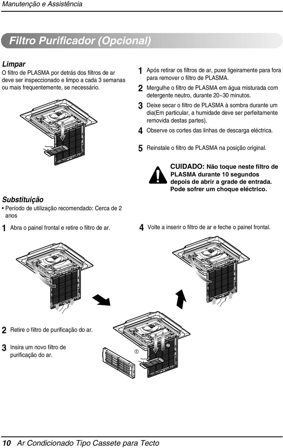 3 Deixe secar o filtro de PLASMA à sombra durante um dia(em particular, a humidade deve ser perfeitamente removida destas partes). 4 Observe os cortes das linhas de descarga eléctrica.