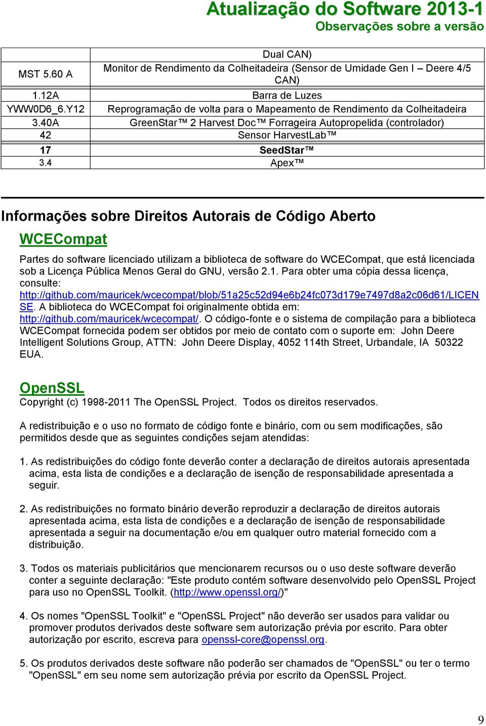 4 Apex Informações sobre Direitos Autorais de Código Aberto WCECompat Partes do software licenciado utilizam a biblioteca de software do WCECompat, que está licenciada sob a Licença Pública Menos