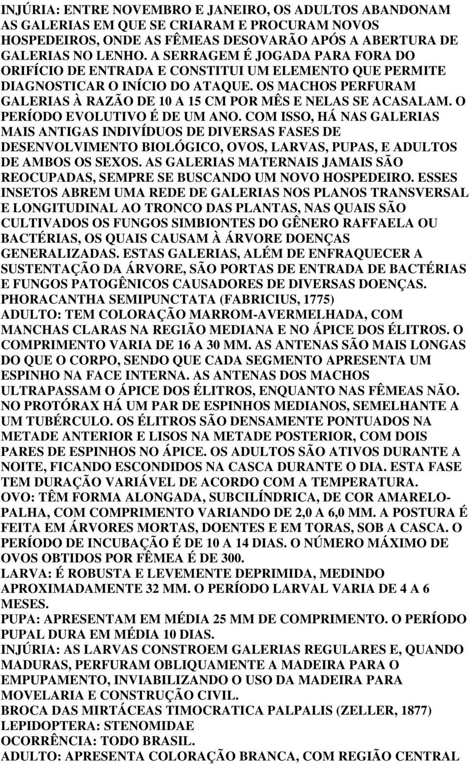 O PERÍODO EVOLUTIVO É DE UM ANO. COM ISSO, HÁ NAS GALERIAS MAIS ANTIGAS INDIVÍDUOS DE DIVERSAS FASES DE DESENVOLVIMENTO BIOLÓGICO, OVOS, LARVAS, PUPAS, E ADULTOS DE AMBOS OS SEXOS.