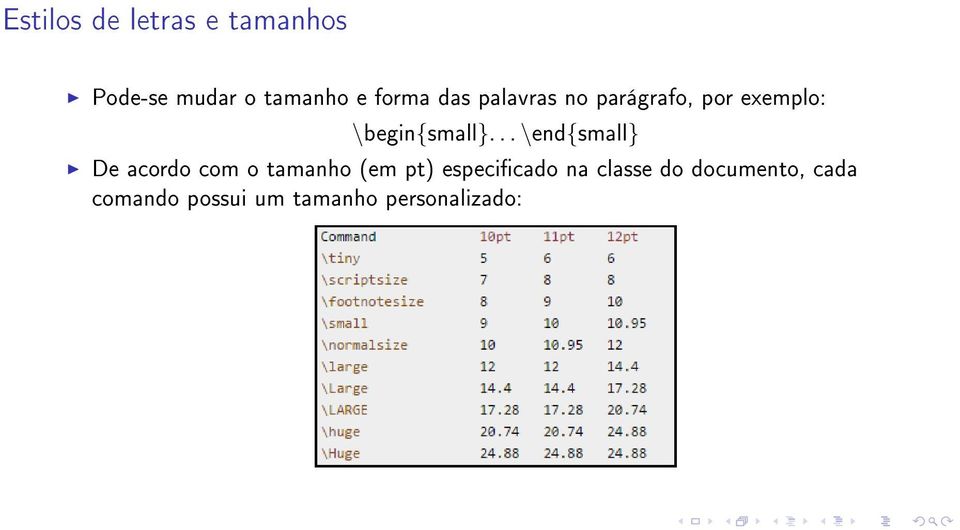 .. \end{small} De acordo com o tamanho (em pt) especicado na