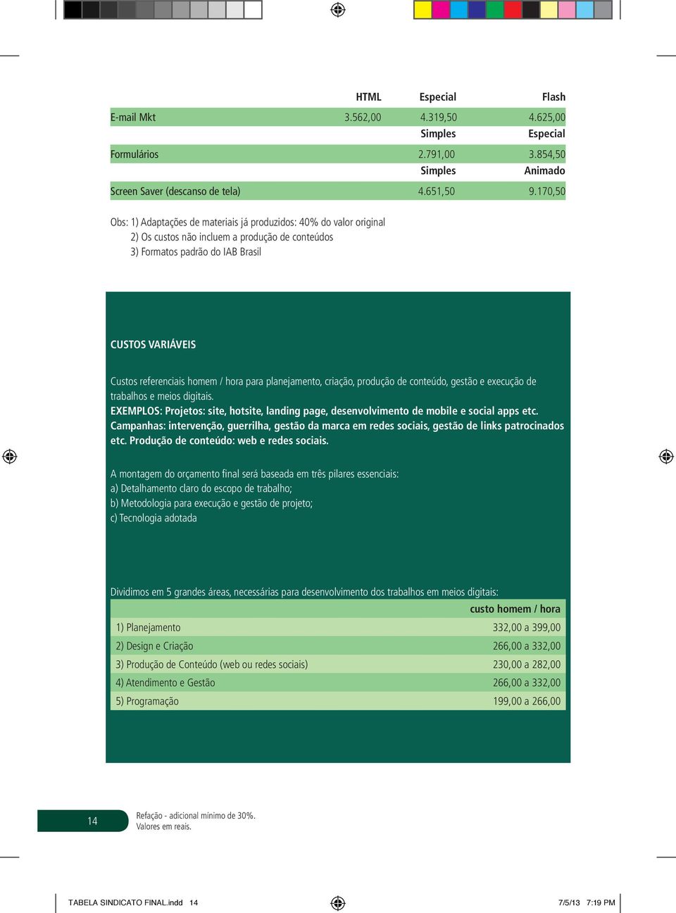 homem / hora para planejamento, criação, produção de conteúdo, gestão e execução de trabalhos e meios digitais.