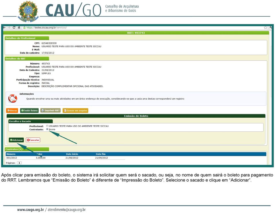 para pagamento do RRT.