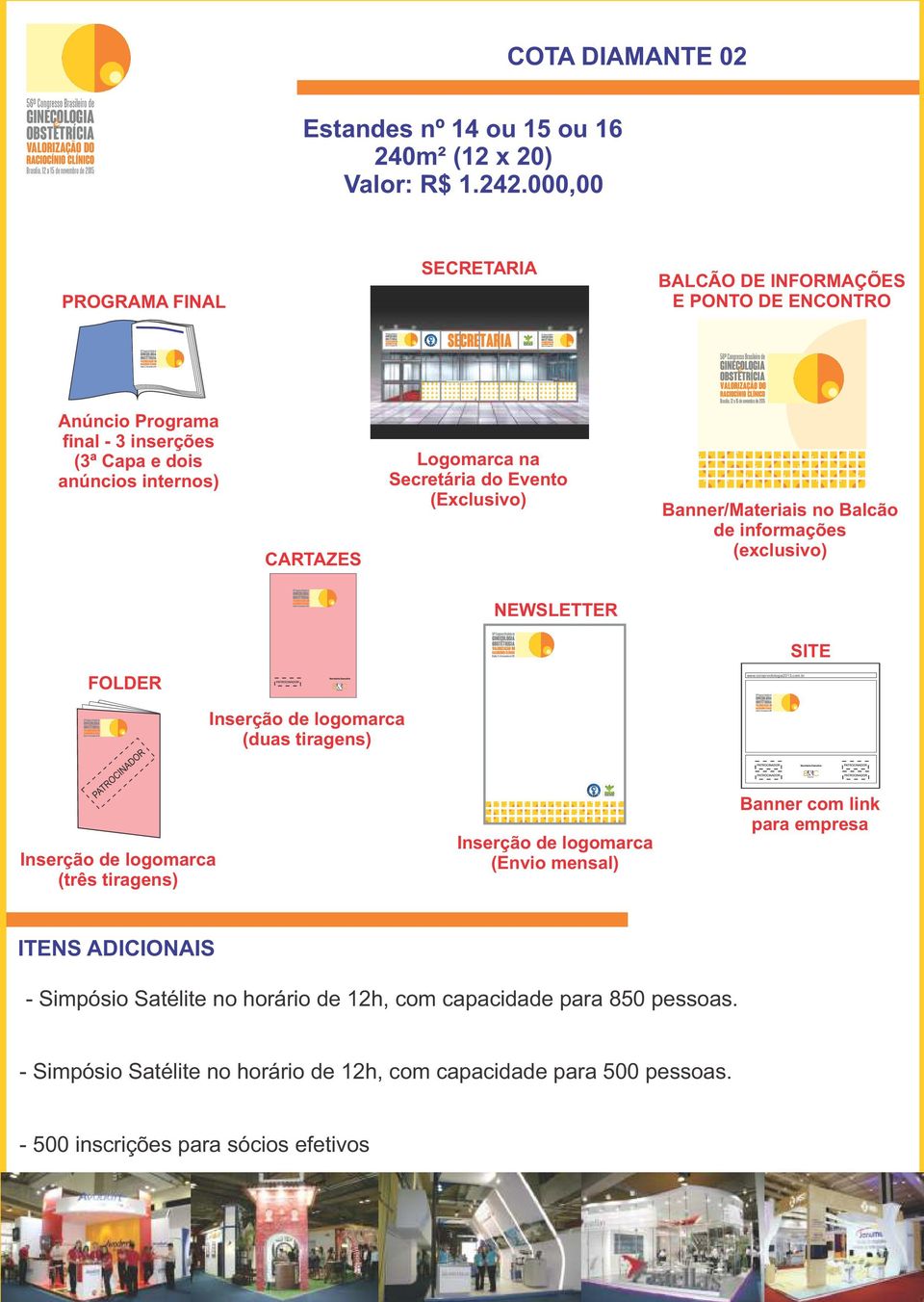 internos) CARTAZES Logomarca na Secretária do Evento (Exclusivo) Banner/Materiais no Balcão de informações (exclusivo) NEWSLETTER FOLDER (duas