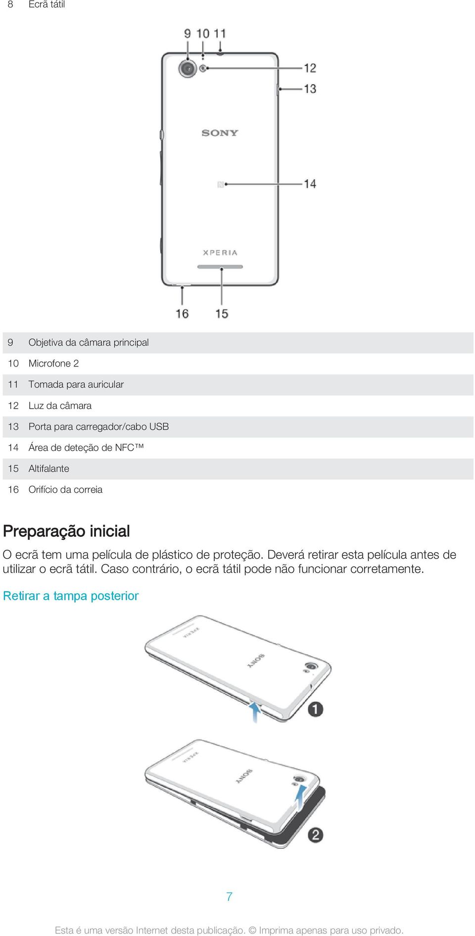 Preparação inicial O ecrã tem uma película de plástico de proteção.