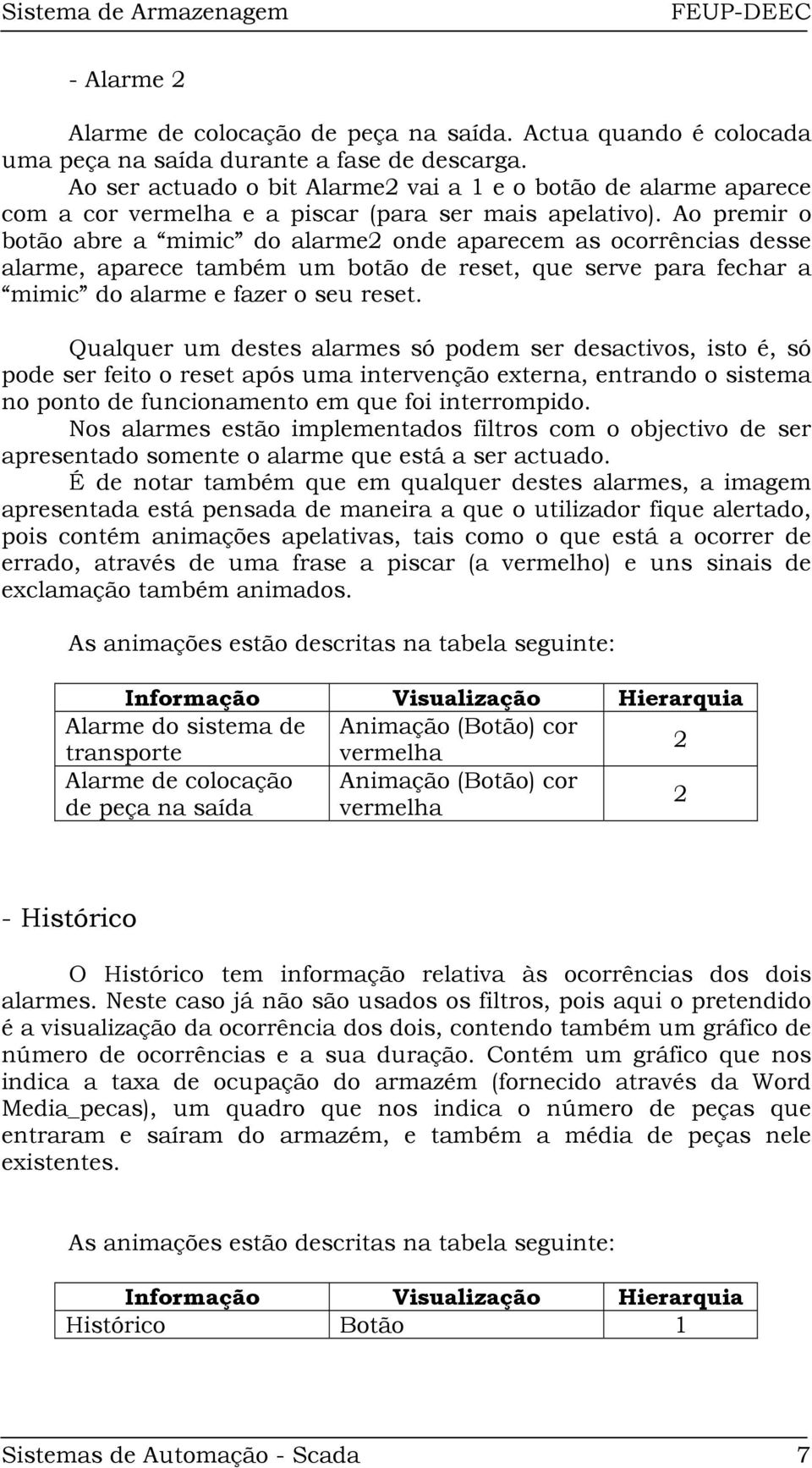 Ao premir o botão abre a mimic do alarme2 onde aparecem as ocorrências desse alarme, aparece também um botão de reset, que serve para fechar a mimic do alarme e fazer o seu reset.