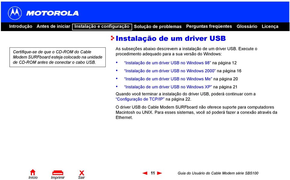 Execute o procedimento adequado para a sua versão do Windows: Instalação de um driver USB no Windows 98 na página 12 Instalação de um driver USB no Windows 2000 na página 16 Instalação de um driver