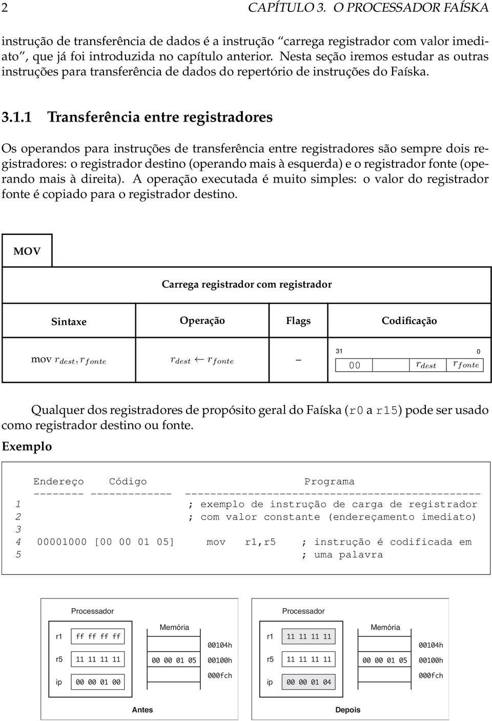 1 Transferência entre registradores Os operandos para instruções de transferência entre registradores são sempre dois registradores: o registrador destino (operando mais à esquerda) e o registrador