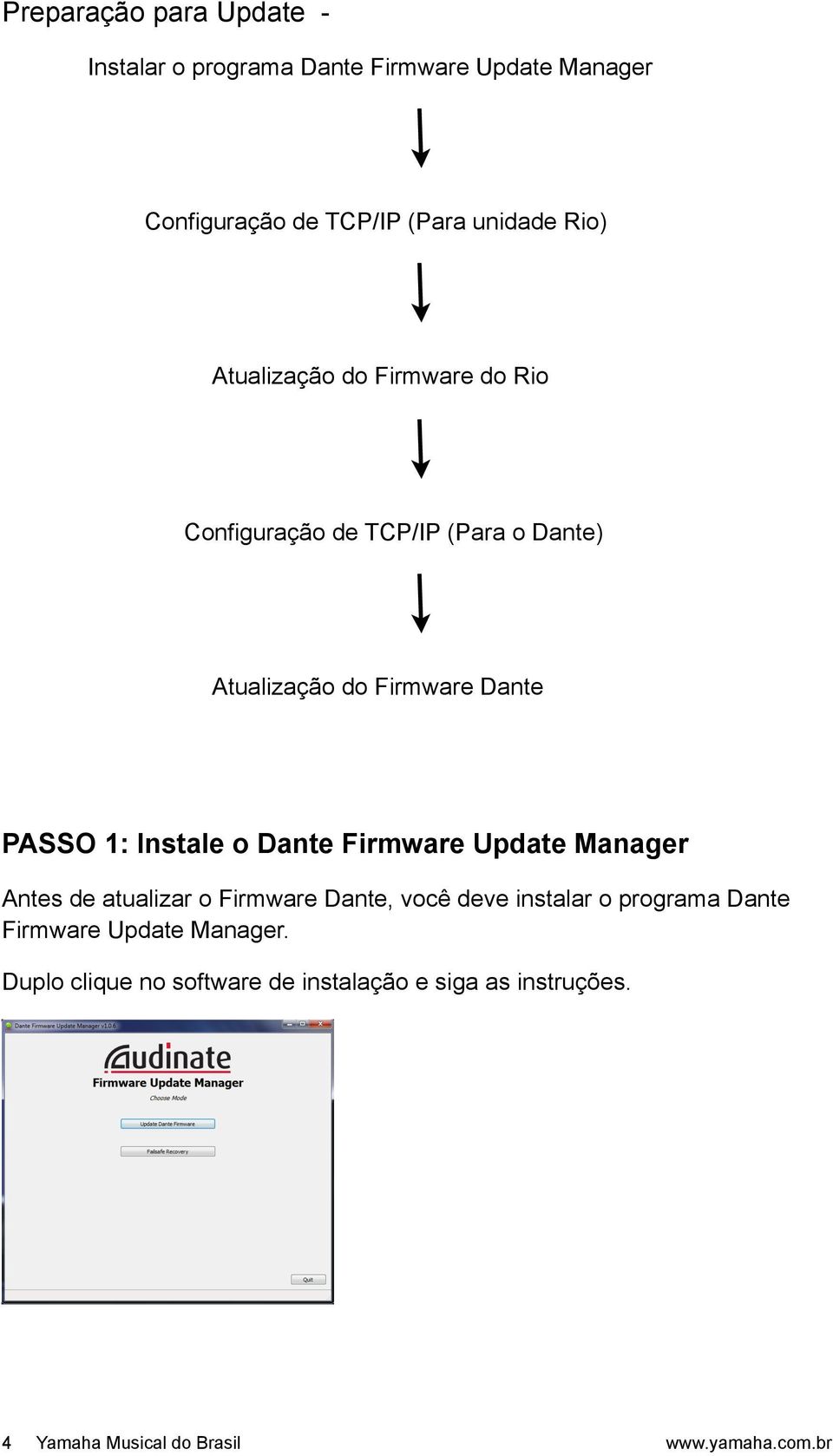 o Dante Firmware Update Manager Antes de atualizar o Firmware Dante, você deve instalar o programa Dante Firmware