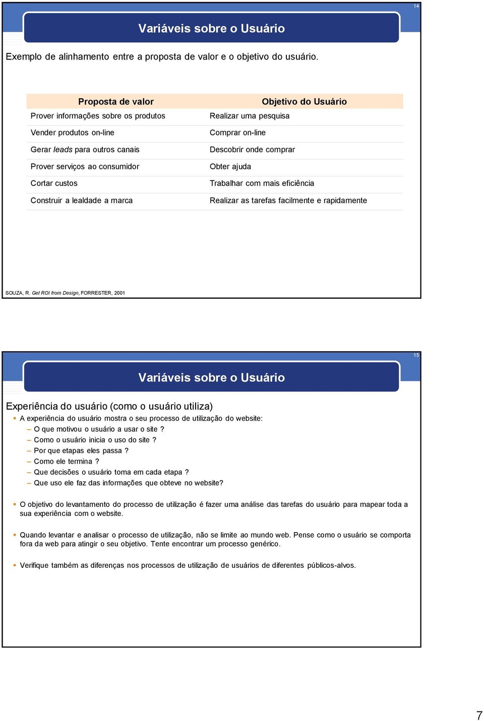 Usuário Realizar uma pesquisa Comprar on-line Descobrir onde comprar Obter ajuda Trabalhar com mais eficiência Realizar as tarefas facilmente e rapidamente SOUZA, R.