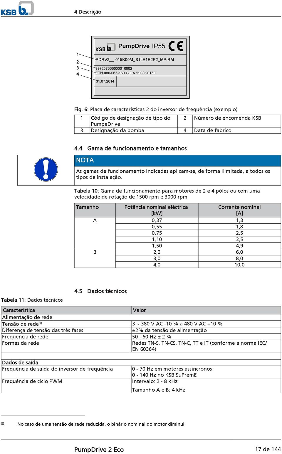 4 Gama de funcionamento e tamanhos NOTA As gamas de funcionamento indicadas aplicam-se, de forma ilimitada, a todos os tipos de instalação.