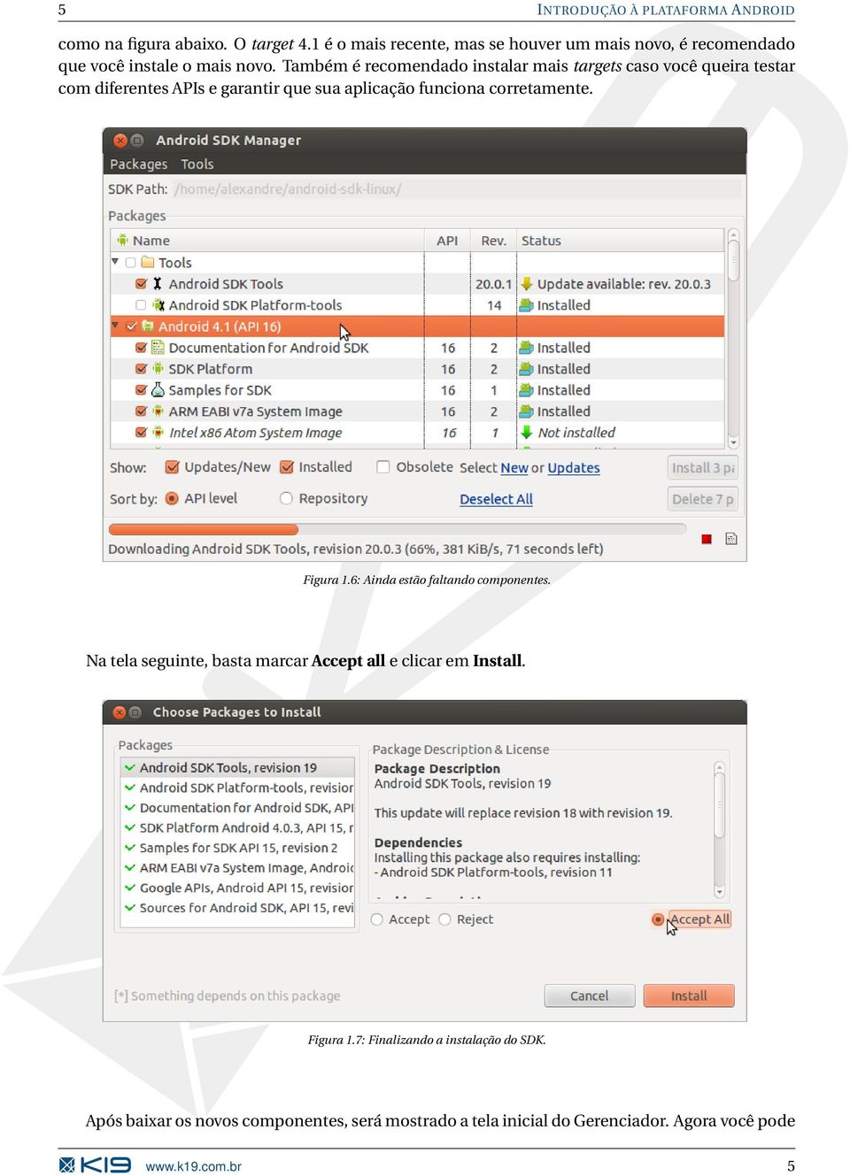 Também é recomendado instalar mais targets caso você queira testar com diferentes APIs e garantir que sua aplicação funciona corretamente.