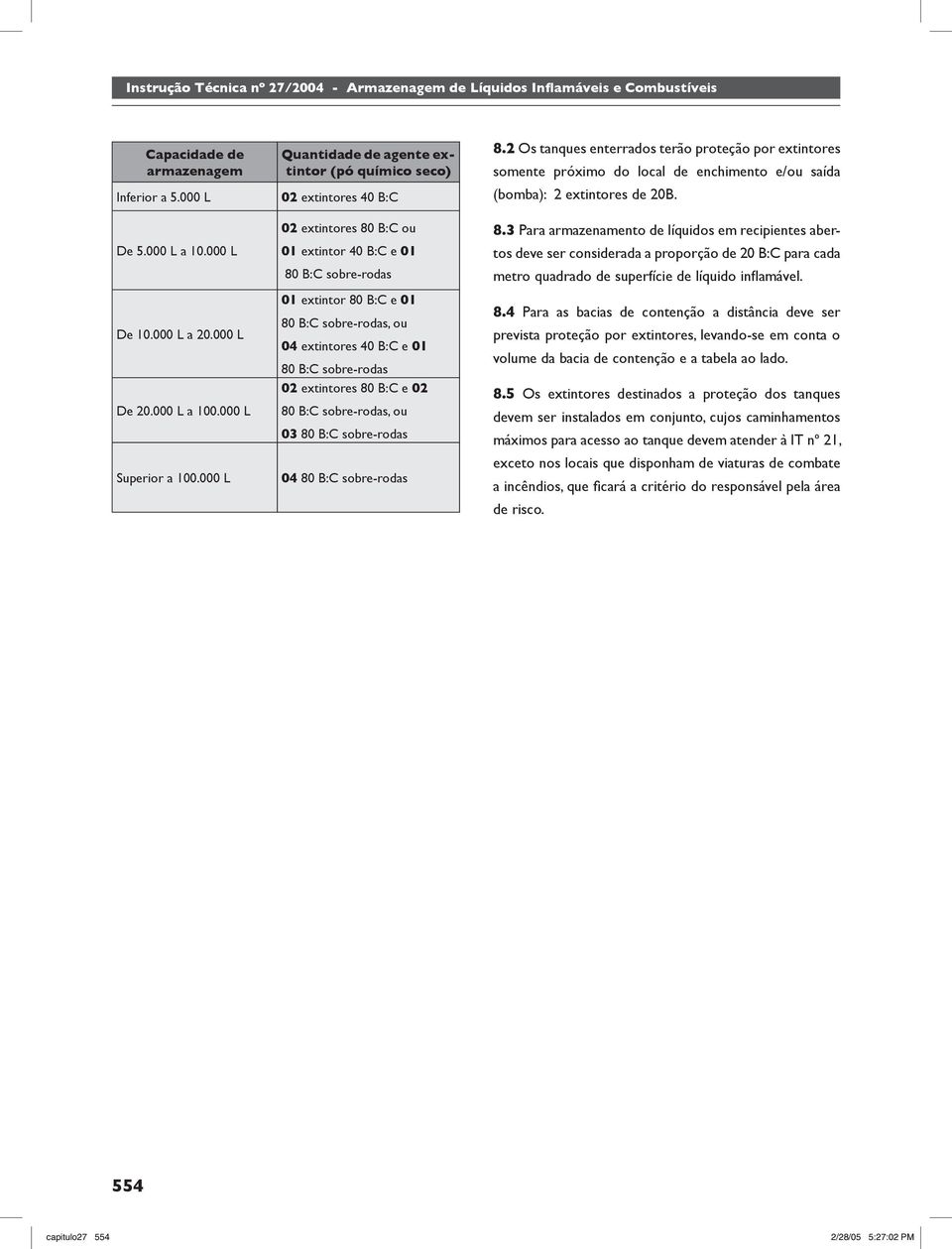 extintores 40 B:C e 01 80 B:C sobre-rodas 02 extintores 80 B:C e 02 80 B:C sobre-rodas, ou 03 80 B:C sobre-rodas 04 80 B:C sobre-rodas 8.