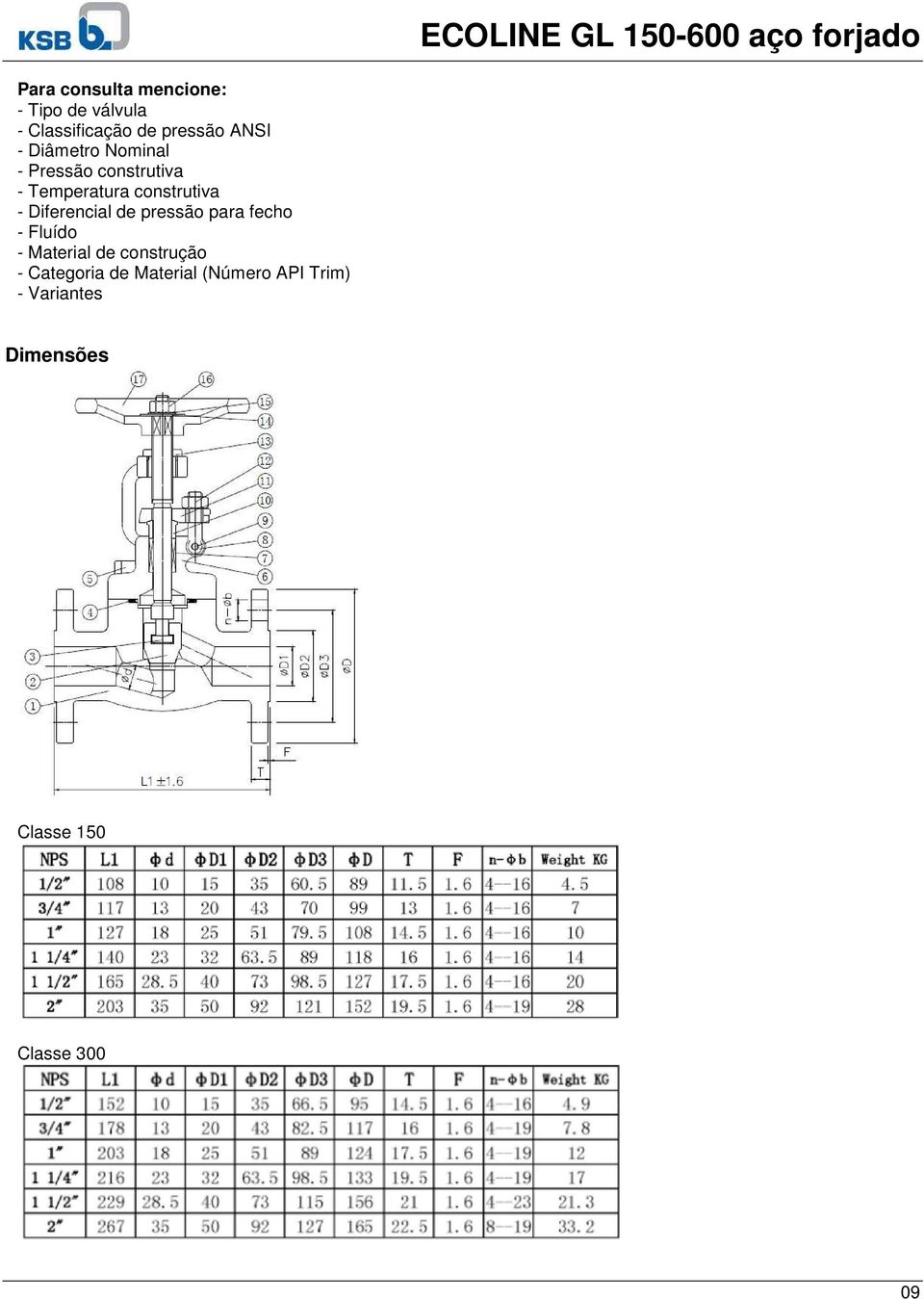 Temperatura construtiva - Diferencial de pressão para fecho - Fluído - Material de