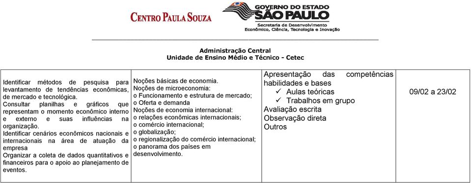 Identificar cenários econômicos nacionais e internacionais na área de atuação da empresa Organizar a coleta de dados quantitativos e financeiros para o apoio ao planejamento de eventos.