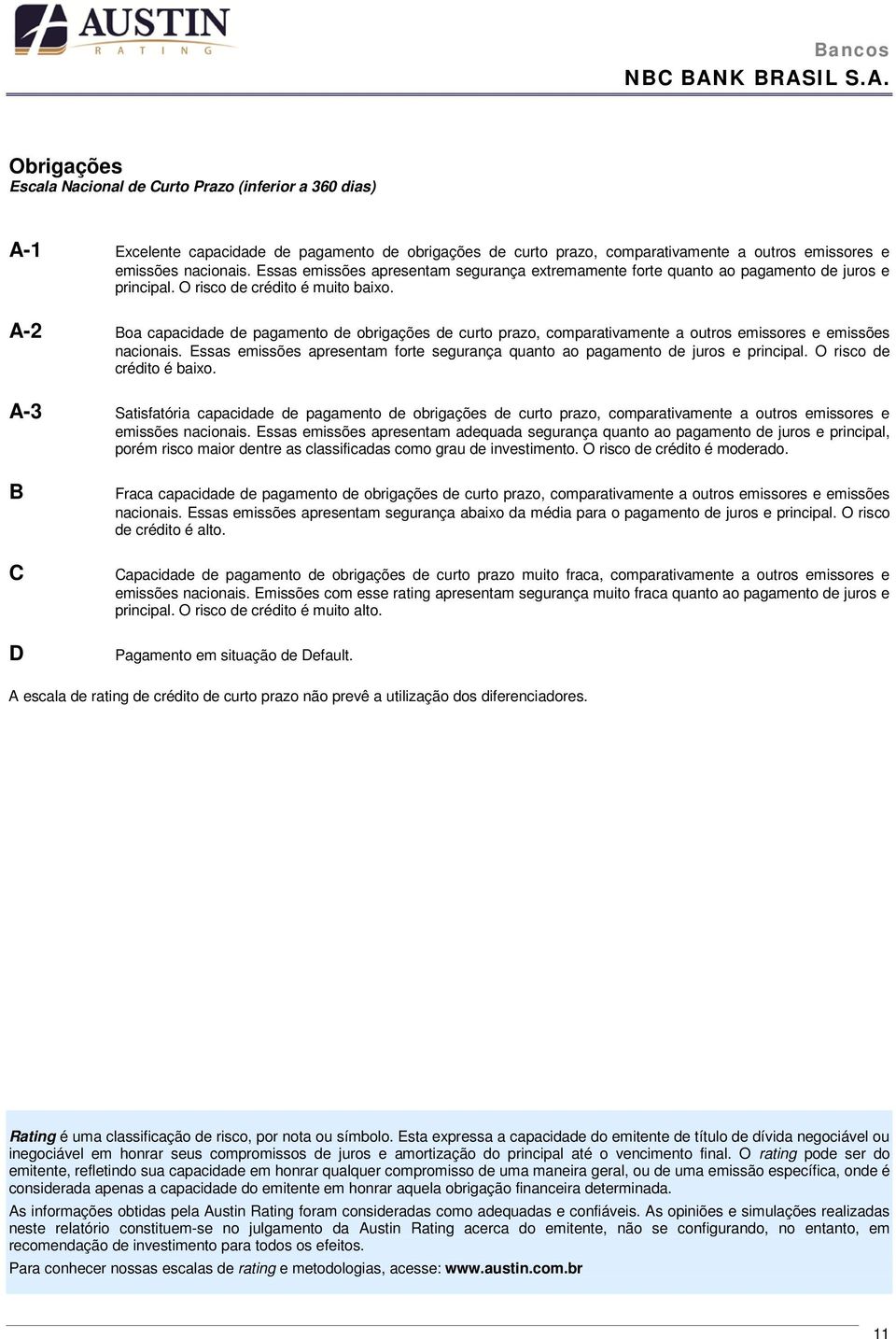 A-2 Boa capacidade de pagamento de obrigações de curto prazo, comparativamente a outros emissores e emissões nacionais.