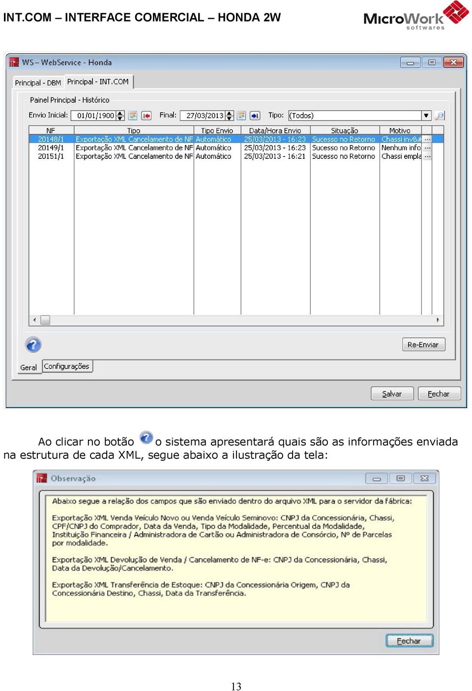 informações enviada na estrutura