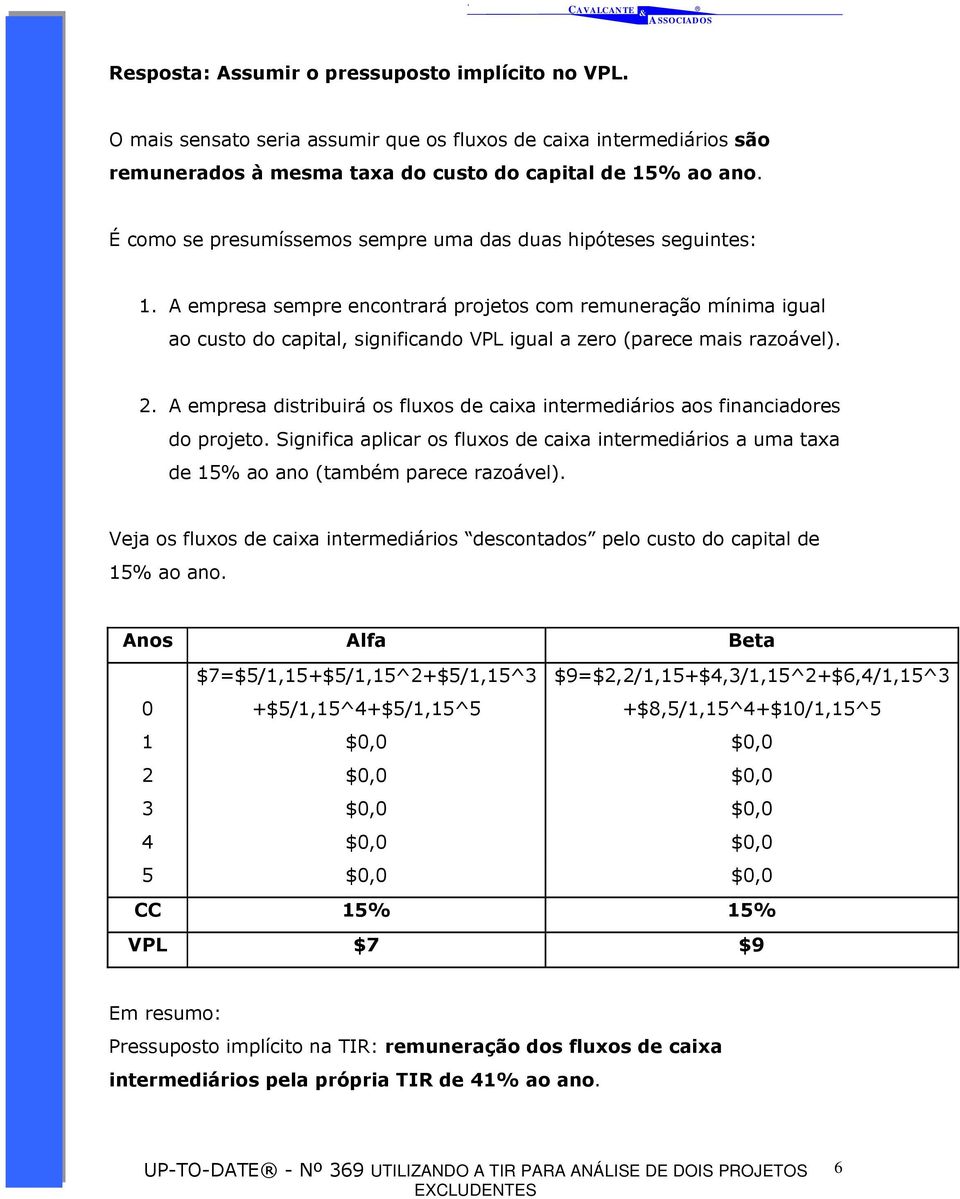 A empresa sempre encontrará projetos com remuneração mínima igual ao custo do capital, significando VPL igual a zero (parece mais razoável). 2.