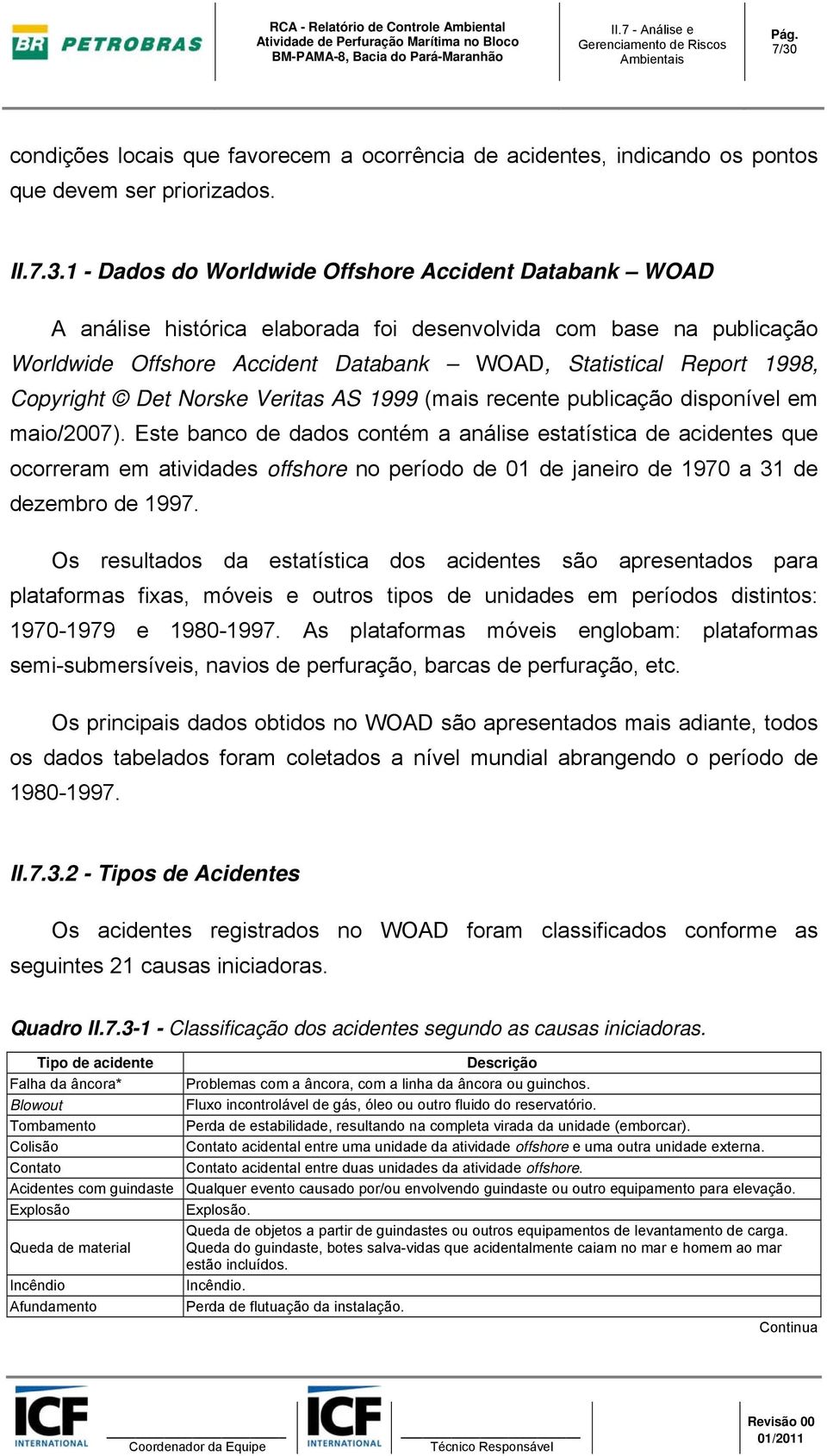 1 - Dados do Worldwide Offshore Accident Databank WOAD A análise histórica elaborada foi desenvolvida com base na publicação Worldwide Offshore Accident Databank WOAD, Statistical Report 1998,