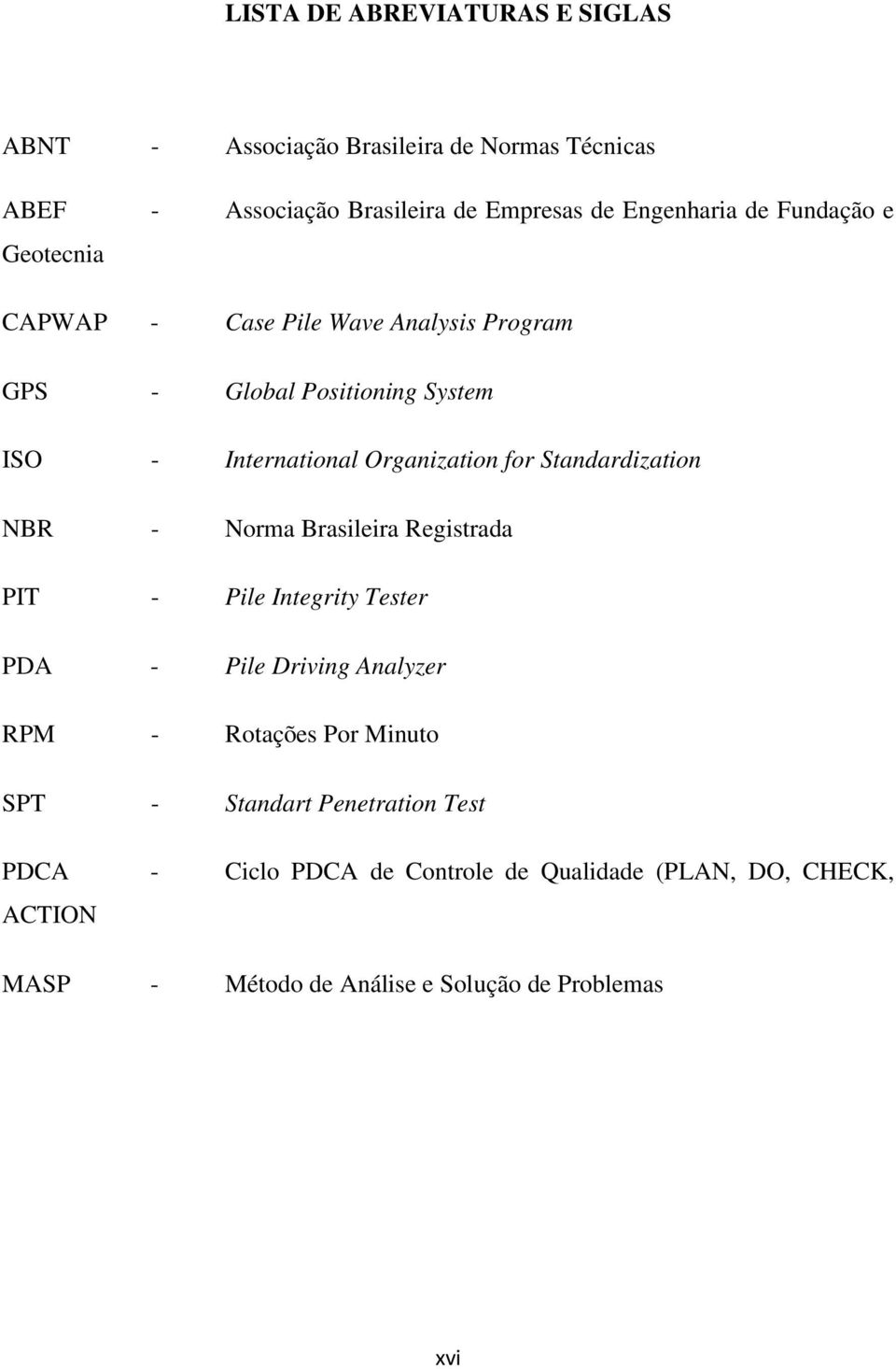 Standardization NBR - Norma Brasileira Registrada PIT - Pile Integrity Tester PDA - Pile Driving Analyzer RPM - Rotações Por Minuto SPT