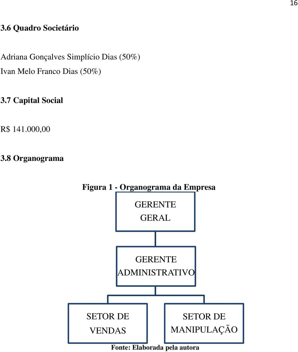 8 Organograma Figura 1 - Organograma da Empresa GERENTE GERAL GERENTE