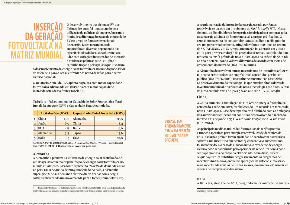 Esses mecanismos de suporte foram diversos dependendo das especificidades do local e evoluíram para lidar com variações inesperadas do mercado e mudanças políticas (IEA, 2013b).