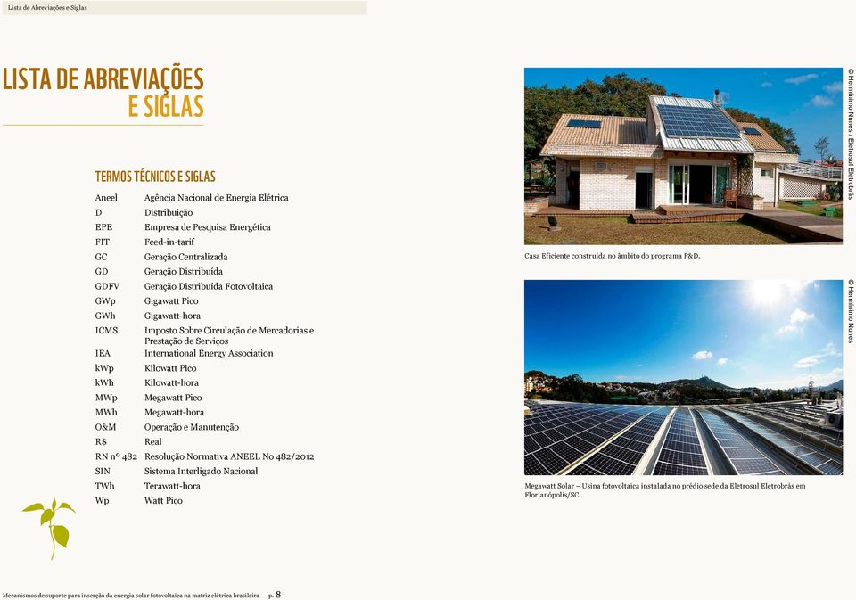 e Prestação de Serviços International Energy Association Kilowatt Pico Kilowatt-hora Megawatt Pico Megawatt-hora Operação e Manutenção RN nº 482 Resolução Normativa ANEEL No 482/2012 SIN TWh Wp