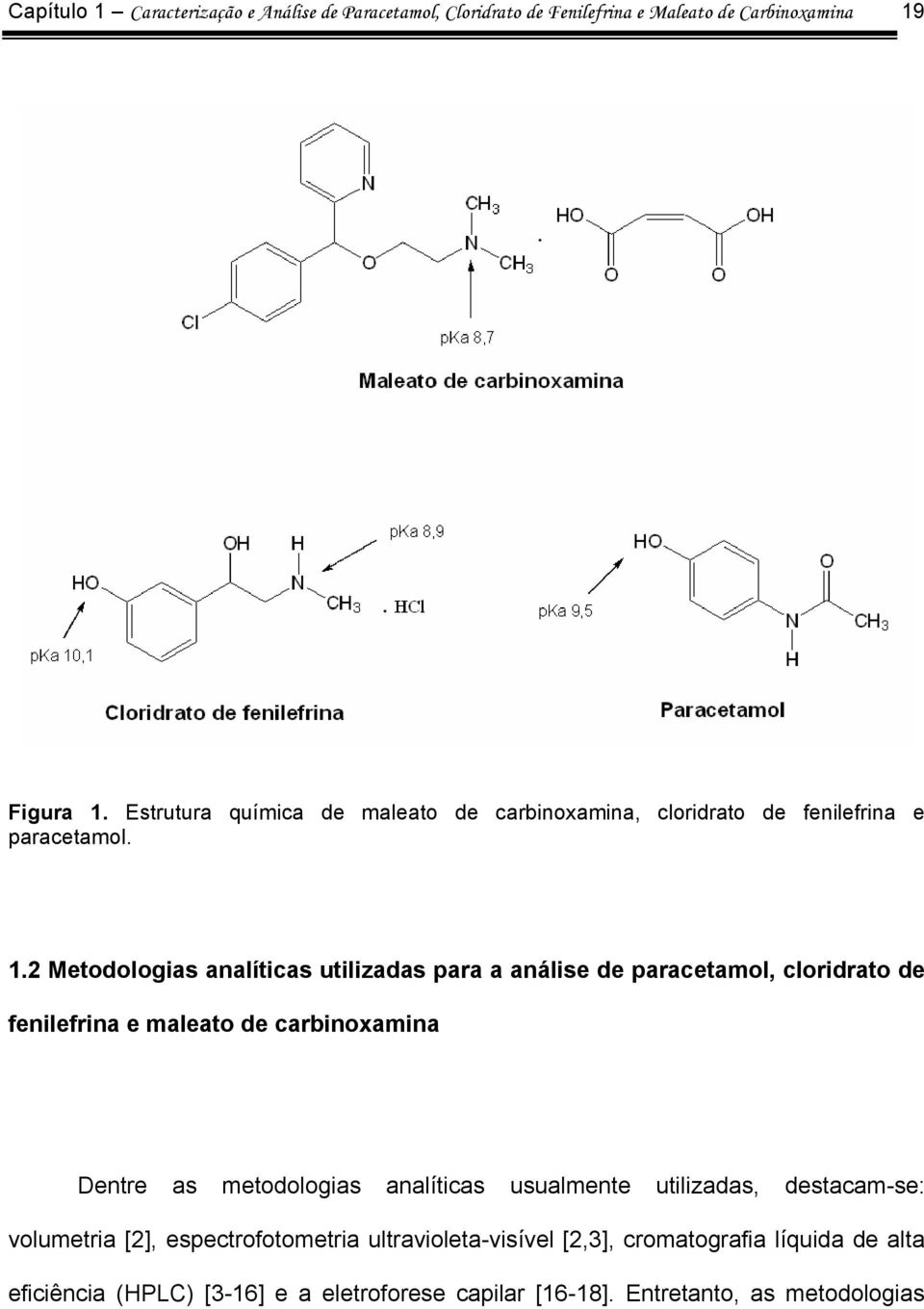 2 Metodologias analíticas utilizadas para a análise de paracetamol, cloridrato de fenilefrina e maleato de carbinoxamina Dentre as metodologias
