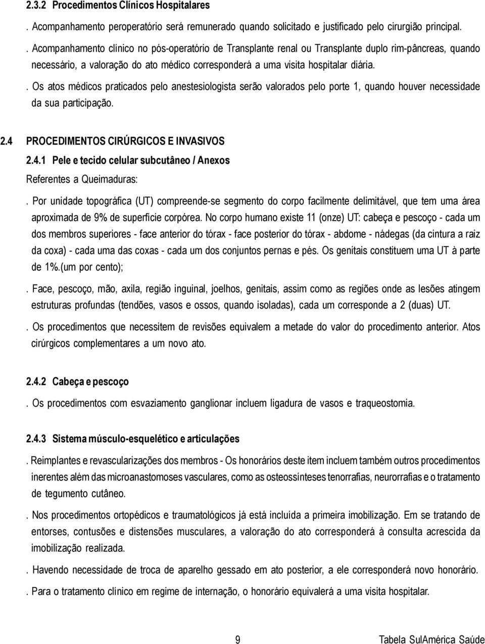 . Os atos médicos praticados pelo anestesiologista serão valorados pelo porte 1, quando houver necessidade da sua participação. 2.4 