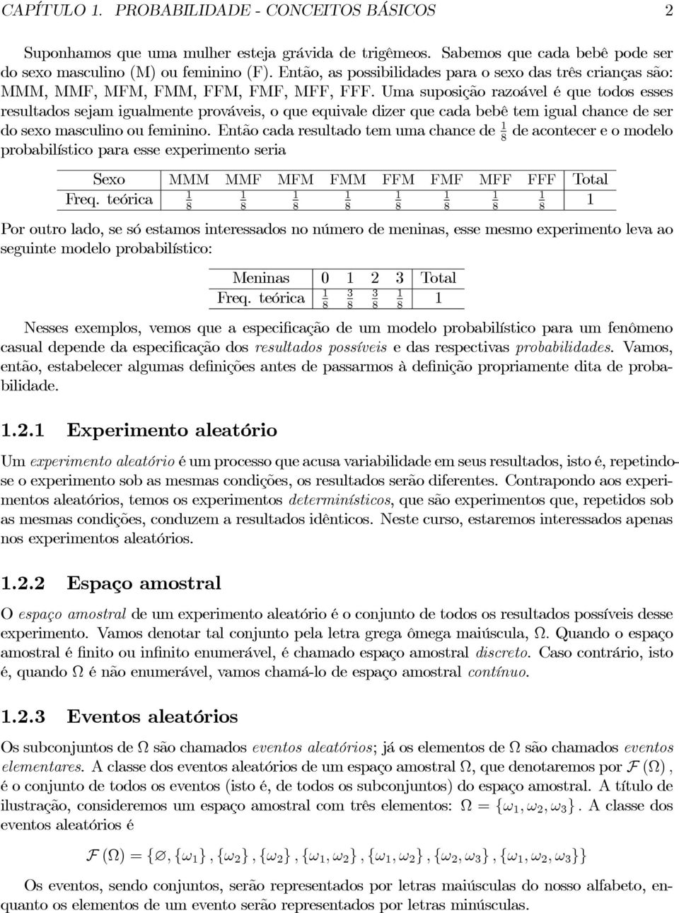 Uma suposição razoável é que todos esses resultadossejamigualmeteprováveis,oqueequivaledizerquecadabebêtemigualchacedeser do sexo masculio ou femiio.